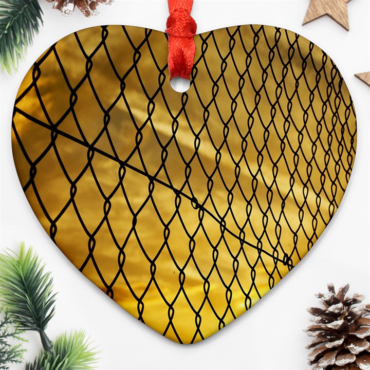 Chain Link Fence Sunset Wire Steel Fence Heart Ornament (Two Sides)