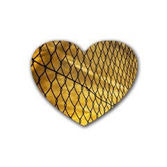 Chain Link Fence Sunset Wire Steel Fence Rubber Heart Coaster (4 Pack) by artworkshop