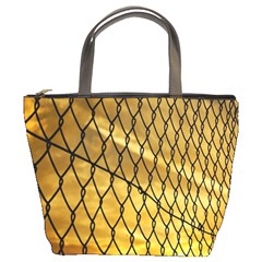 Chain Link Fence Sunset Wire Steel Fence Bucket Bag by artworkshop