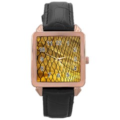 Chain Link Fence Sunset Wire Steel Fence Rose Gold Leather Watch  by artworkshop