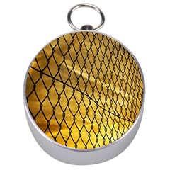 Chain Link Fence Sunset Wire Steel Fence Silver Compasses by artworkshop