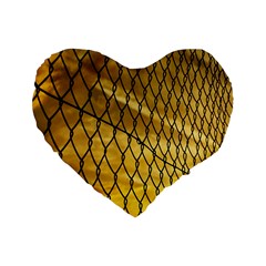 Chain Link Fence Sunset Wire Steel Fence Standard 16  Premium Flano Heart Shape Cushions by artworkshop