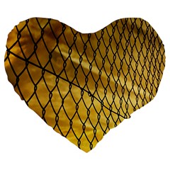 Chain Link Fence Sunset Wire Steel Fence Large 19  Premium Flano Heart Shape Cushions by artworkshop