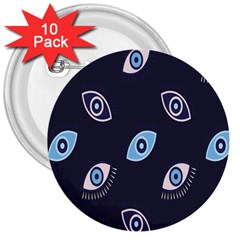 Eyes Evil Eye Blue Pattern Design 3  Buttons (10 Pack)  by artworkshop