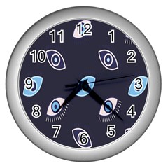 Eyes Evil Eye Blue Pattern Design Wall Clock (silver) by artworkshop