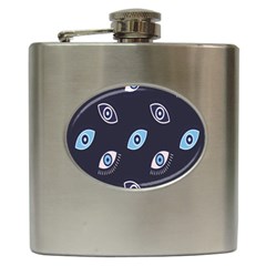 Eyes Evil Eye Blue Pattern Design Hip Flask (6 Oz) by artworkshop