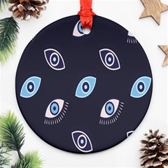 Eyes Evil Eye Blue Pattern Design Round Ornament (two Sides) by artworkshop