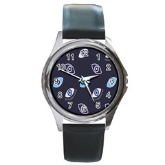 Eyes Evil Eye Blue Pattern Design Round Metal Watch by artworkshop