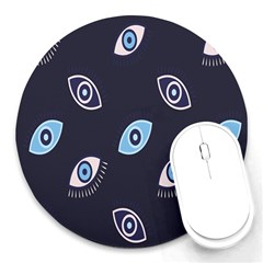 Eyes Evil Eye Blue Pattern Design Round Mousepads by artworkshop