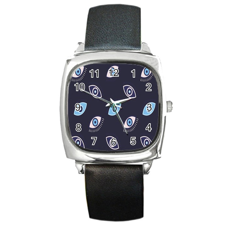 Eyes Evil Eye Blue Pattern Design Square Metal Watch