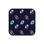 Eyes Evil Eye Blue Pattern Design Rubber Square Coaster (4 pack) Front