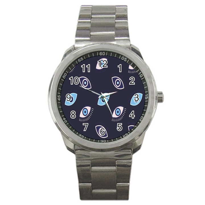 Eyes Evil Eye Blue Pattern Design Sport Metal Watch