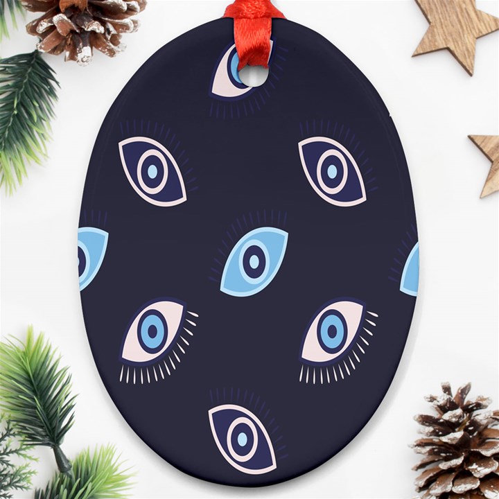 Eyes Evil Eye Blue Pattern Design Oval Ornament (Two Sides)