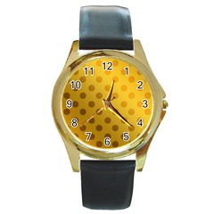 Gold-polkadots Round Gold Metal Watch by nate14shop