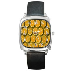 Oranges Slices  Pattern Square Metal Watch by artworkshop