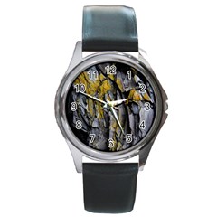 Rock Wall Crevices Geology Pattern Shapes Texture Round Metal Watch by artworkshop