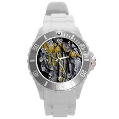 Rock Wall Crevices Geology Pattern Shapes Texture Round Plastic Sport Watch (l) by artworkshop