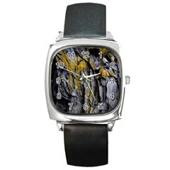 Rock Wall Crevices Geology Pattern Shapes Texture Square Metal Watch by artworkshop