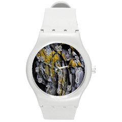 Rock Wall Crevices Geology Pattern Shapes Texture Round Plastic Sport Watch (m) by artworkshop