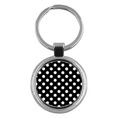 Polka-02 White-black Key Chain (round) by nate14shop