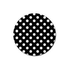 Polka-02 White-black Rubber Round Coaster (4 Pack) by nate14shop