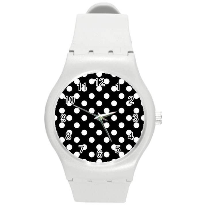 Polka-02 White-black Round Plastic Sport Watch (M)