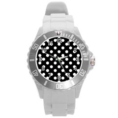 Polka-02 White-black Round Plastic Sport Watch (l) by nate14shop