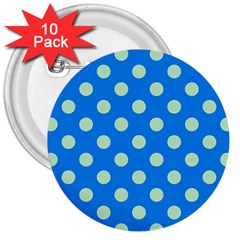 Polka-dots-blue 3  Buttons (10 pack) 