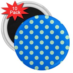 Polka-dots-blue 3  Magnets (10 pack) 