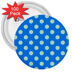 Polka-dots-blue 3  Buttons (100 pack) 