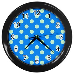 Polka-dots-blue Wall Clock (Black)