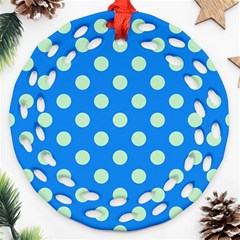 Polka-dots-blue Round Filigree Ornament (Two Sides)