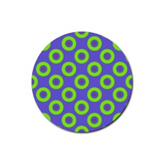 Polka-dots-green-blue Rubber Coaster (round) by nate14shop