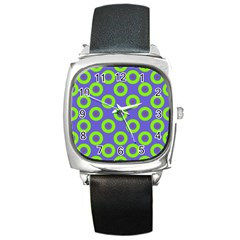 Polka-dots-green-blue Square Metal Watch by nate14shop