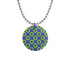 Polka-dots-green-blue 1  Button Necklace by nate14shop