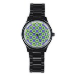 Polka-dots-green-blue Stainless Steel Round Watch Front