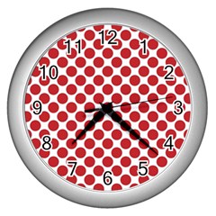 Polka-dots-polkared Wall Clock (silver) by nate14shop