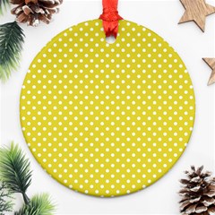 Polka-dots-yellow Round Ornament (two Sides) by nate14shop