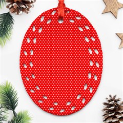 Red-polka Oval Filigree Ornament (two Sides) by nate14shop