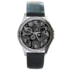 Seamless Paisley Pattern Round Metal Watch by nate14shop