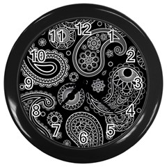 Seamless Paisley Pattern Wall Clock (black) by nate14shop