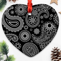 Seamless Paisley Pattern Heart Ornament (two Sides) by nate14shop