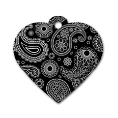 Seamless Paisley Pattern Dog Tag Heart (one Side) by nate14shop