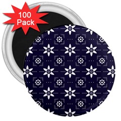 White Blue Floral Pattern 3  Magnets (100 Pack) by designsbymallika