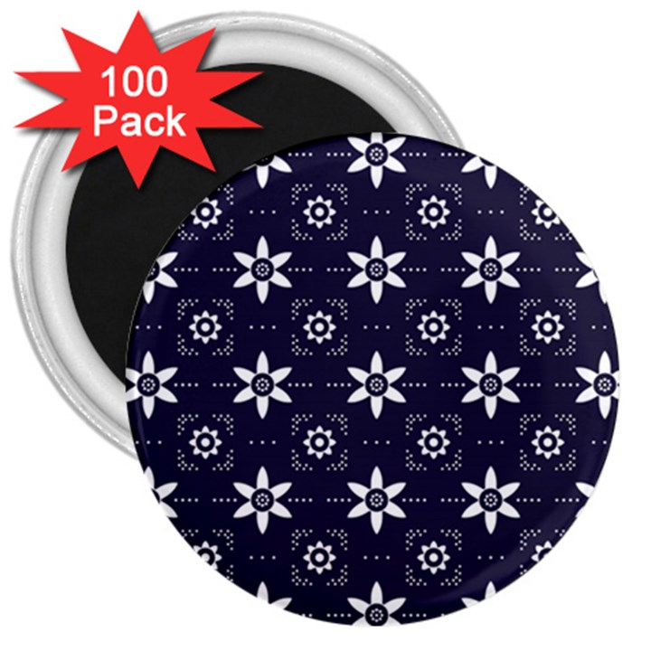 White Blue Floral Pattern 3  Magnets (100 pack)