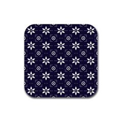 White Blue Floral Pattern Rubber Square Coaster (4 Pack) by designsbymallika