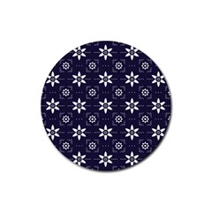 White Blue Floral Pattern Rubber Coaster (round) by designsbymallika