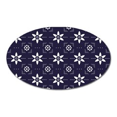 White Blue Floral Pattern Oval Magnet by designsbymallika