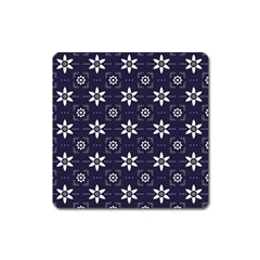 White Blue Floral Pattern Square Magnet by designsbymallika