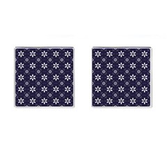 White Blue Floral Pattern Cufflinks (square) by designsbymallika